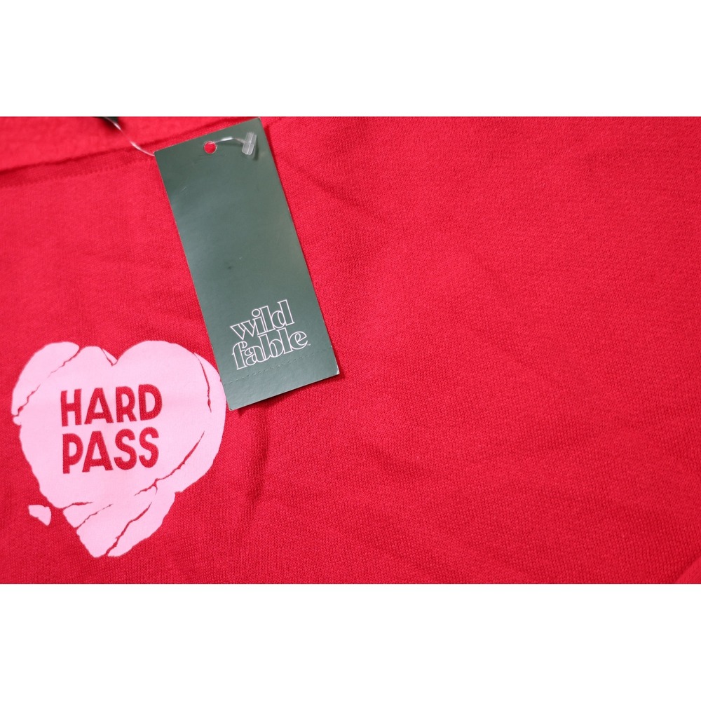 Wild Fable Red Hard Pass Heart Graphic Sweatshirt Off Shoulder Fleece Medium - Picture 4 of 7